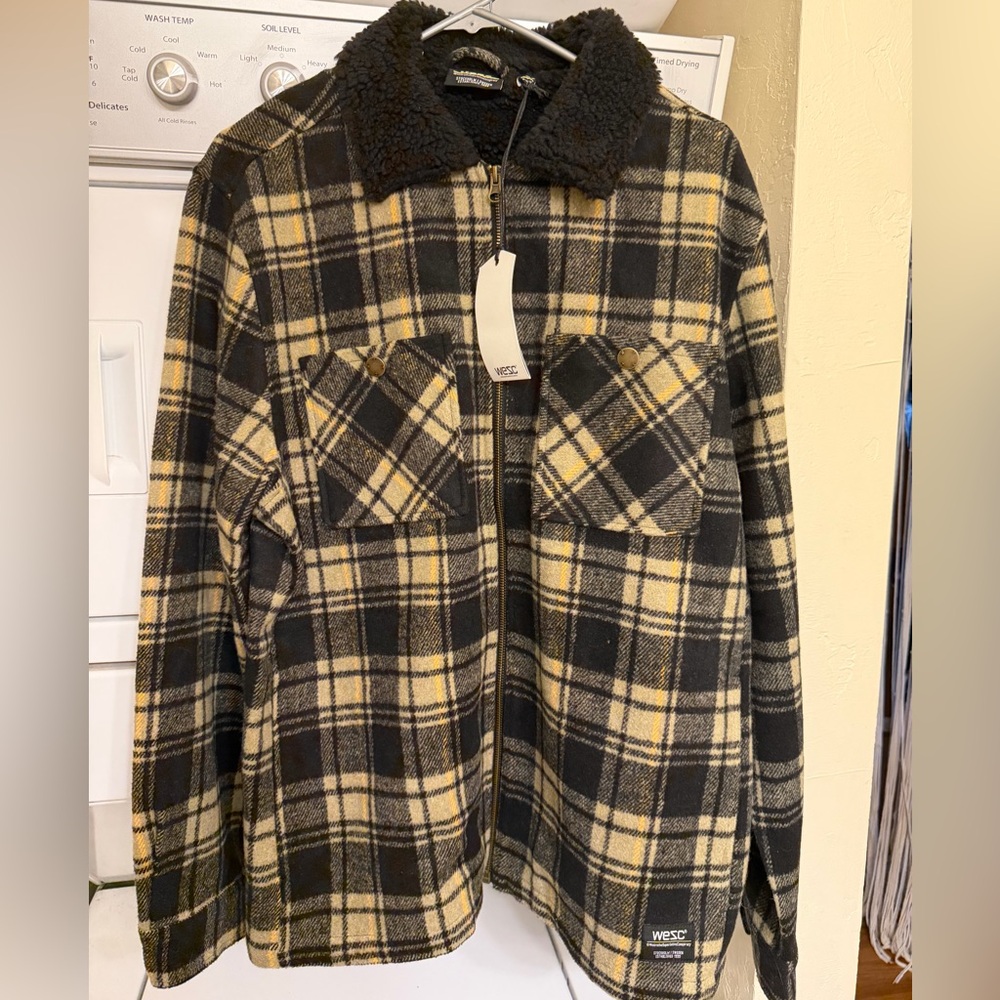 Wesc Checkered Shirt Jacket in Black and Yellow